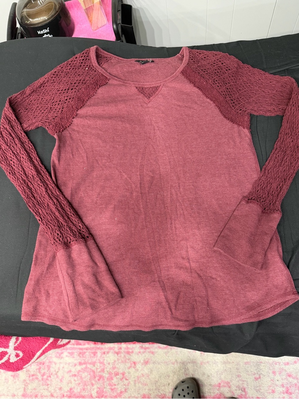 Lucky Brand Wine Waffle-Knit Long Sleeve Top